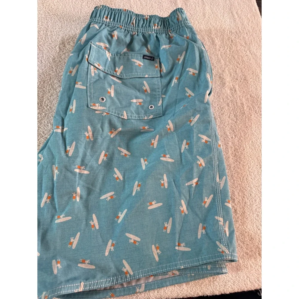 Johnnie-O Mens Surfer Print Swim Trunks Light Blue XL Board Shorts Mesh Lined XL